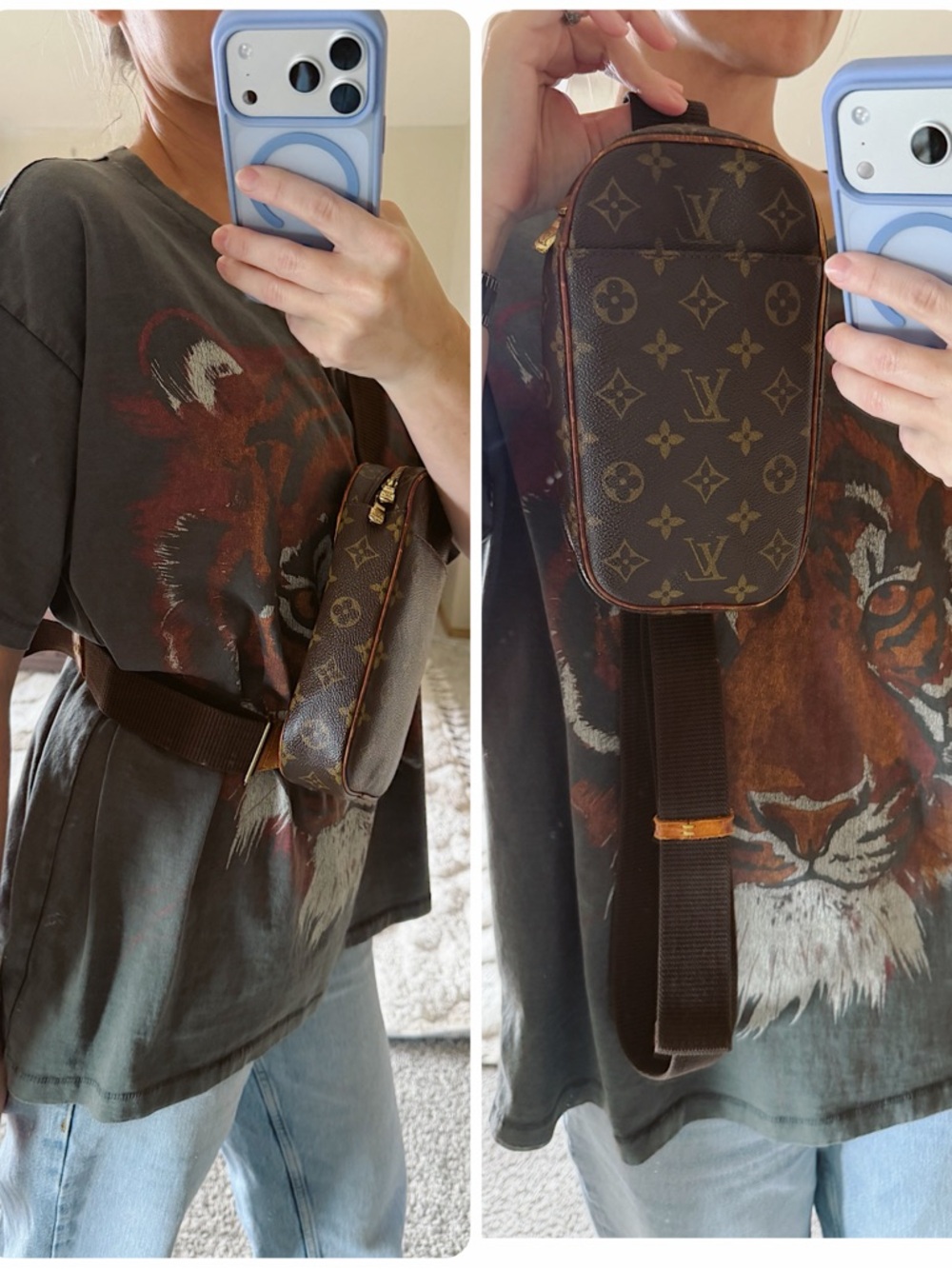 Louis vuitton mens womens monogram sling crossbody pochette gange bag + box - Picture 3 of 16